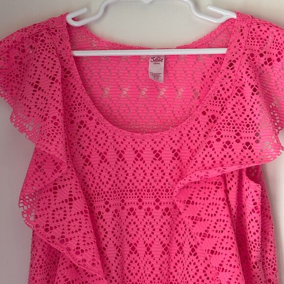 Justice Swim Hot Pink Ruffle Lace Swimsuit Cover up Elastic Tie Girl's 12 #M - Picture 4 of 6